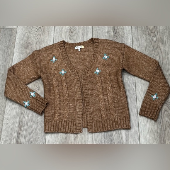 Hazel Moon. Brown Cable Knit Cardigan Sweater - Picture 1 of 9